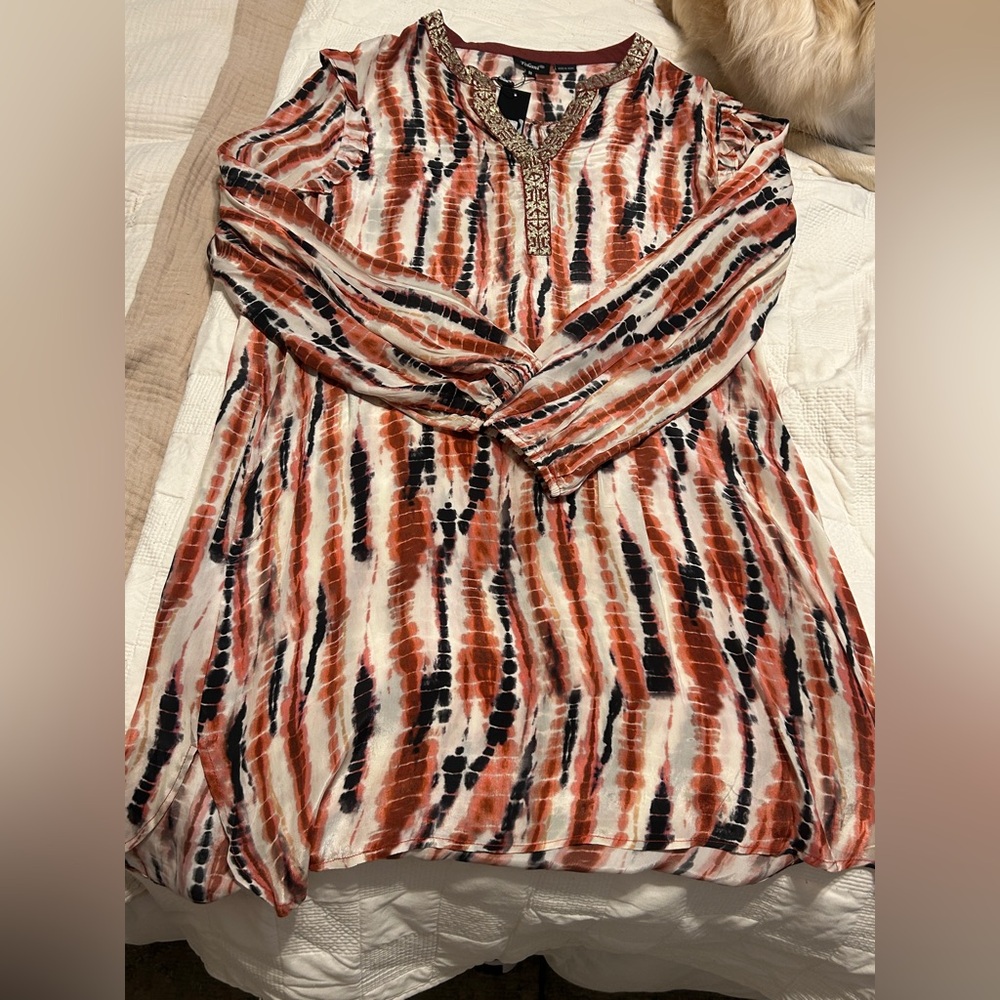 Tolani Red and Black Tie-Dye Long Sleeve Dress